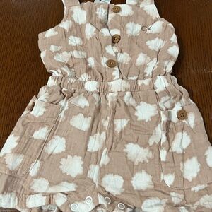Calvin Klein Cloud Pattern Baby Romper in Tan and White